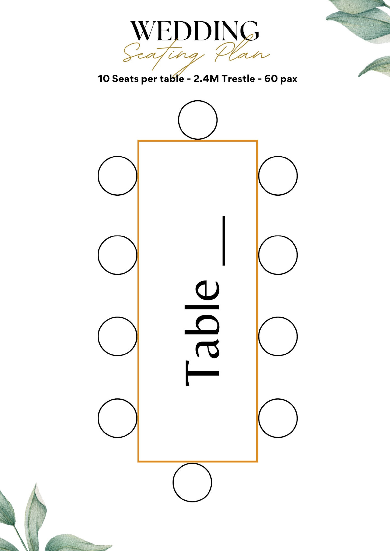 Wedding Seating Plan Chart 60 Pax Rectangle Table Guest Names Seating