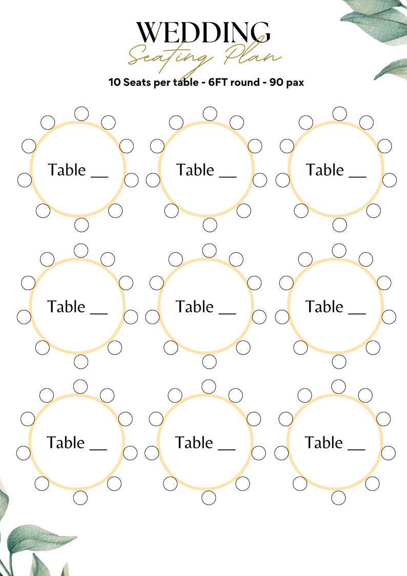 Seating Plan Chart 90 Pax Round, Wedding Table Display for Guest Names