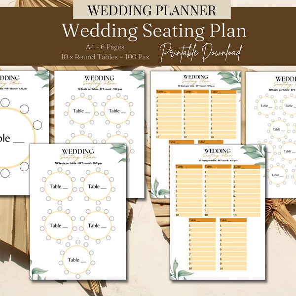 Wedding Seating Chart 100 Pax Round Table Display for Guest Names Seating Chart Organisation Planner Book PDF Guest Seating Plan