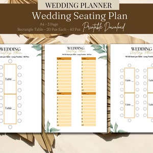 Tabla del plan de asientos de la mesa Largo 20 40 Pax Mesa rectangular Nombres de invitados Planificadores de asientos Borrador Descarga inmediata imprimible Plan de mesa de eventos