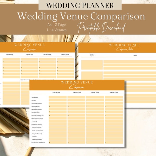 Venue Budget Comparison Planner, Wedding Questions for Venues, Details Wedding Checklist Template for Wedding PDF Printable Event Planning