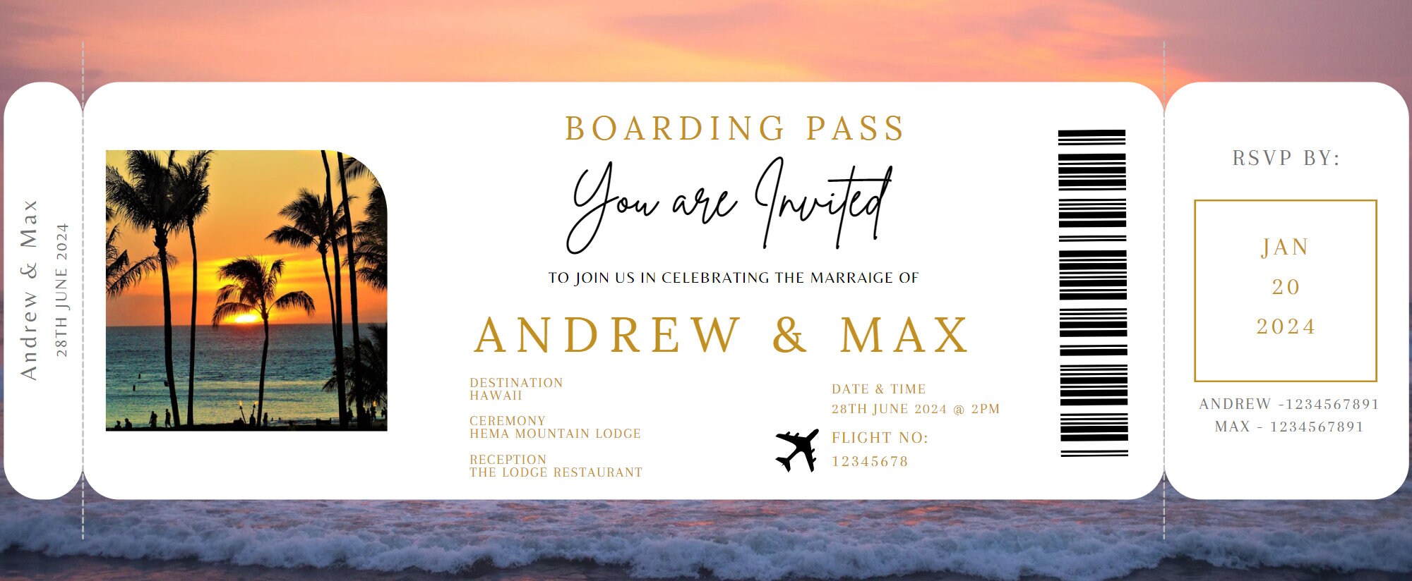 Boarding Pass Wedding Invitation, Wedding Invitation Boarding Pass ...