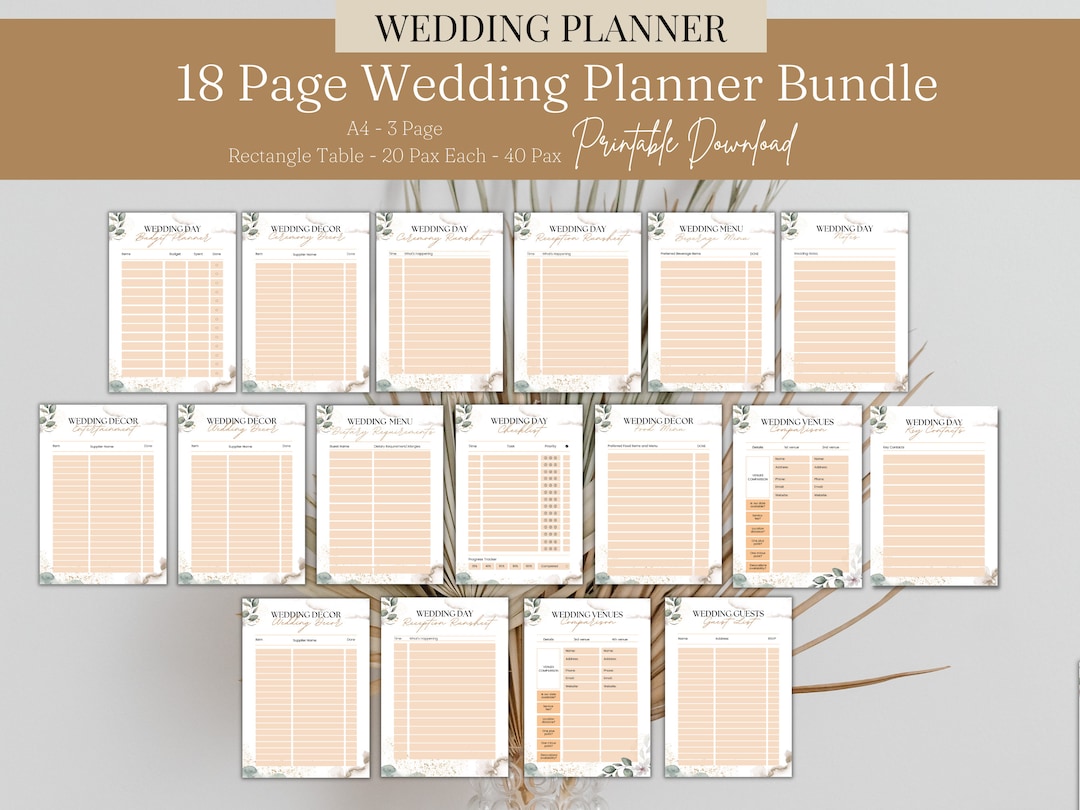 Wedding Planner Printable PDF 18 Page Sheets for Bride Groom Planning ...