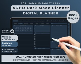 ADHD Digital Planner for Goodnotes, ADHD Daily planner, ADHD Planner, Ipad Planner, 2024 Digital Planner, Downloadable Planner, Dark Mode