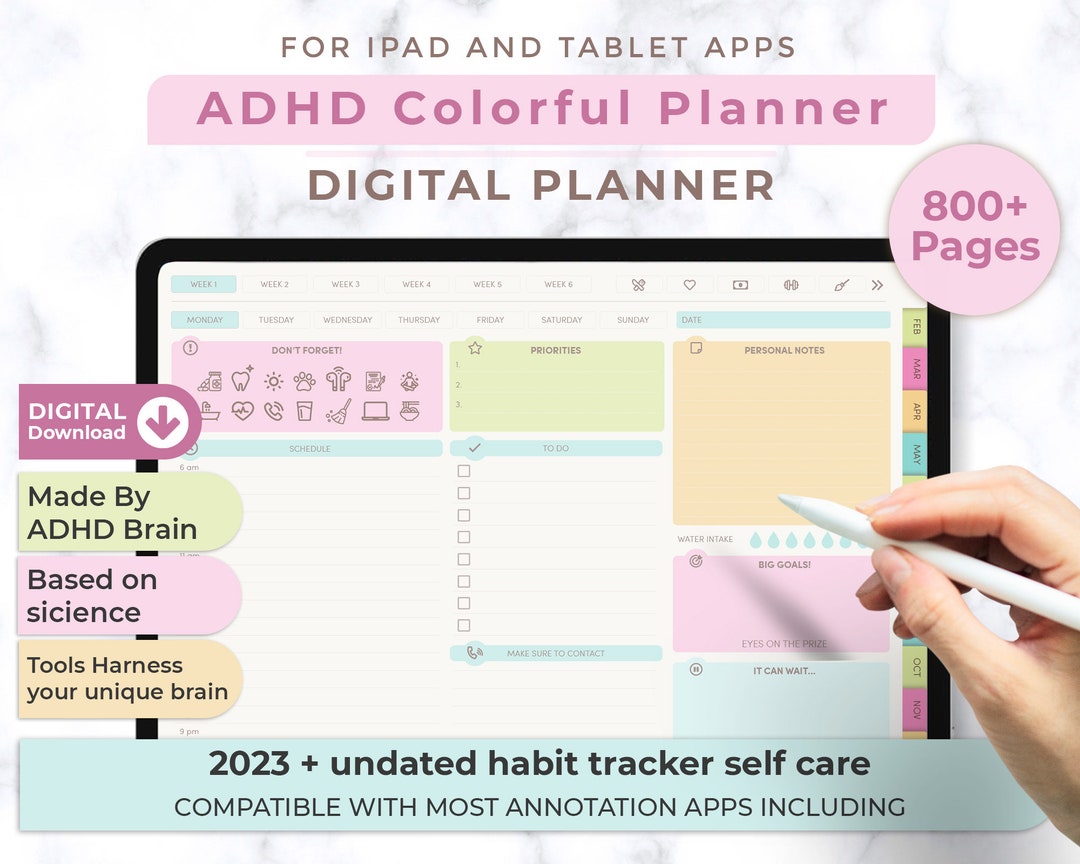 ADHD Digital Planner for Goodnotes, ADHD Daily Planner, Undated Planner ...