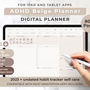 ADHD Digital Planner for Goodnotes, ADHD Daily planner, ADHD Planner, Ipad Planner, 2025 Digital Planner, Downloadable Planner, Beige