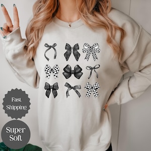 Bow Sweatshirt | Ribbon Sweatshirt | Pink Sweatshirt | Ribbon Crewneck | Coquette Girl Sweatshirt | Cute Sweatshirt | Cute Ribbon Sweatshirt