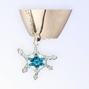 Beaded Snowflake Ornament set of 3: Blue Silver Diamond Duo, Handmade