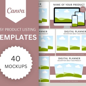 40 Etsy Listing Mockup | Canva Listing Template | Digital Product Mockup | Device Mockup | Planner Mockup | Canva Mockup Template, Printable