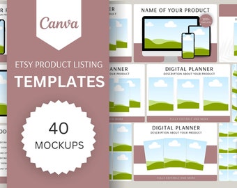 40 Etsy Listing Mockup | Canva Listing Template | Digital Product Mockup | Device Mockup | Planner Mockup | Canva Mockup Template, Printable