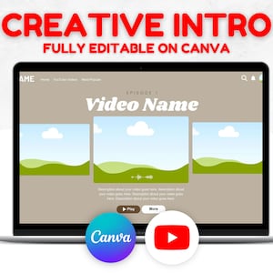 Creative YouTube Intro, Streaming App YouTube Intro,  Canva Editable Template, Unique, Creative Youtube Intro, Animated Editable Templates,