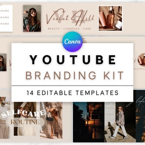 Neutral YouTube Banner, Intro, Outro, Logo & Video Thumbnails | Youtube Branding Kit | Minimal, Digital, Brown and White Canva Templates |