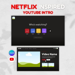 NETFLIX YouTube Intro, Custom YouTube Intro, Canva Editable Template, Unique, Creative Youtube Intro, Animated Editable Templates, Branding. image 1