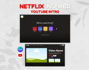 NETFLIX YouTube Intro, Custom YouTube Intro, Canva Editable Template, Unique, Creative Youtube Intro, Animated Editable Templates, Branding.
