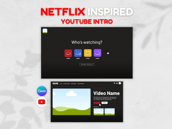 NETFLIX YouTube Intro, Custom YouTube Intro, Canva Editable Template, Unique, Creative Youtube Intro, Animated Editable Templates, Branding.