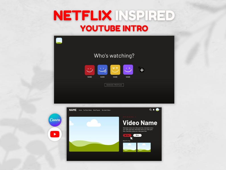 NETFLIX YouTube Intro, Custom YouTube Intro, Canva Editable Template, Unique, Creative Youtube Intro, Animated Editable Templates, Branding. image 1