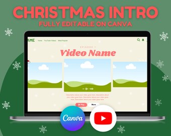 CHRISTMAS YouTube Intro, Streaming App YouTube Intro,  Canva Editable Template, Unique, Creative Youtube Intro, Animated Editable Templates,