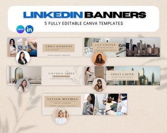 Professional LinkedIn Banner Template, Minimalistic Neutral Header, Linkedin Cover Photo, Editable Canva Template, Branding Kit Feminine. BL