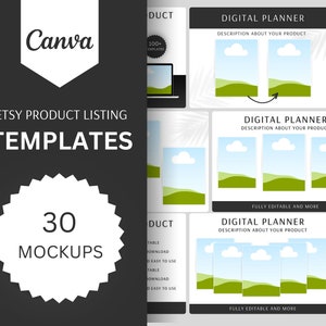 30 Etsy Listing Mockup | Canva Listing Template | Digital Product Mockup | Device Mockup | Planner Mockup | Canva Mockup Template, Printable