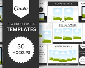 30 Etsy Listing Mockup | Canva Listing Template | Digital Product Mockup | Device Mockup | Planner Mockup | Canva Mockup Template, Printable
