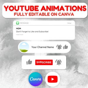 Youtube Animations, Canva Editable Template, Unique, Youtube Like and Subscribe, Animated Editable, Youtube Video, Youtube Templates, BL