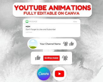 Youtube Animations, Canva Editable Template, Unique, Youtube Like and Subscribe, Animated Editable, Youtube Video, Youtube Templates, BL