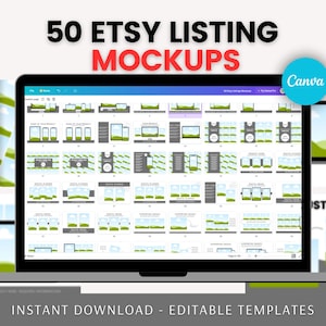50 Etsy Listing Mockup | Canva Listing Template | Digital Product Mockup | Device Mockup | Planner Mockup | Canva Mockup Template, Printable