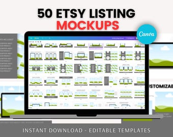 50 Etsy Listing Mockup | Canva Listing Template | Digital Product Mockup | Device Mockup | Planner Mockup | Canva Mockup Template, Printable