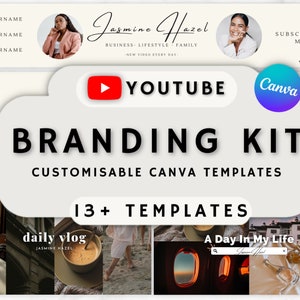 Beżowy baner YouTube, Intro, Outro, logo i miniatury wideo | Zestaw do brandingu YouTube | Minimalistyczne, cyfrowe, białe szablony Canva | Animowane DIY