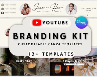 Beige YouTube Banner, Intro, Outro, Logo & Video Thumbnails | Youtube Branding Kit | Minimal, Digital, White Canva Templates | Animated DIY