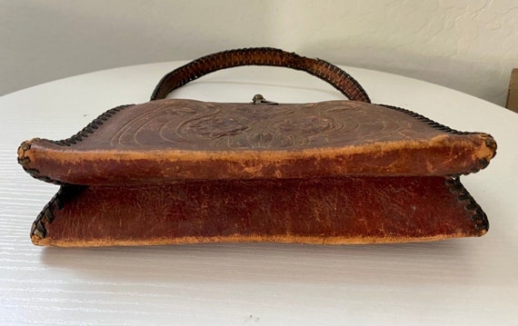 Antique Leather Hand Tooled  Nocona Bag Purse Art… - image 4
