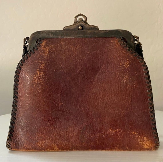 Antique Leather Hand Tooled  Nocona Bag Purse Art… - image 5