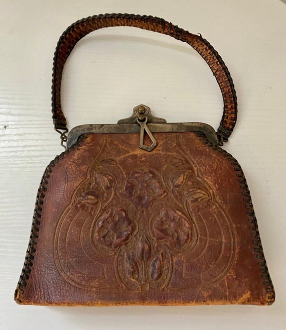 Antique Leather Hand Tooled  Nocona Bag Purse Art… - image 1