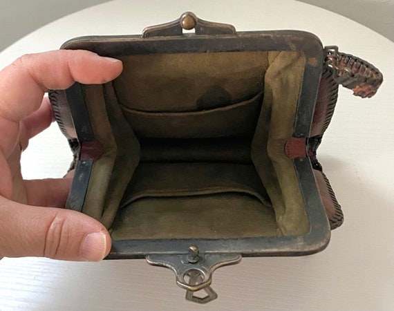 Antique Leather Hand Tooled  Nocona Bag Purse Art… - image 6