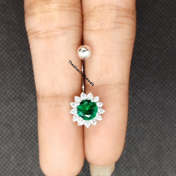 Emerald Round Piercing Emerald Belly Piercing Diamond Belly Post Navel Piercing Diamond Belly Ring Gemstone Belly Piercing Emerald Belly