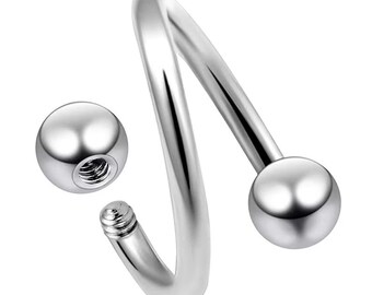 Spiral Circular Barbell Lip Piercing, Twisted Lip Ring 16g 14K White Gold Over