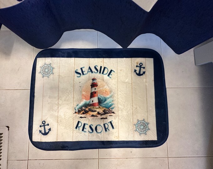 Lighthouse Bath Mat Navy Blue | Lighthouse, Anchor; Coastal Vibe for ...