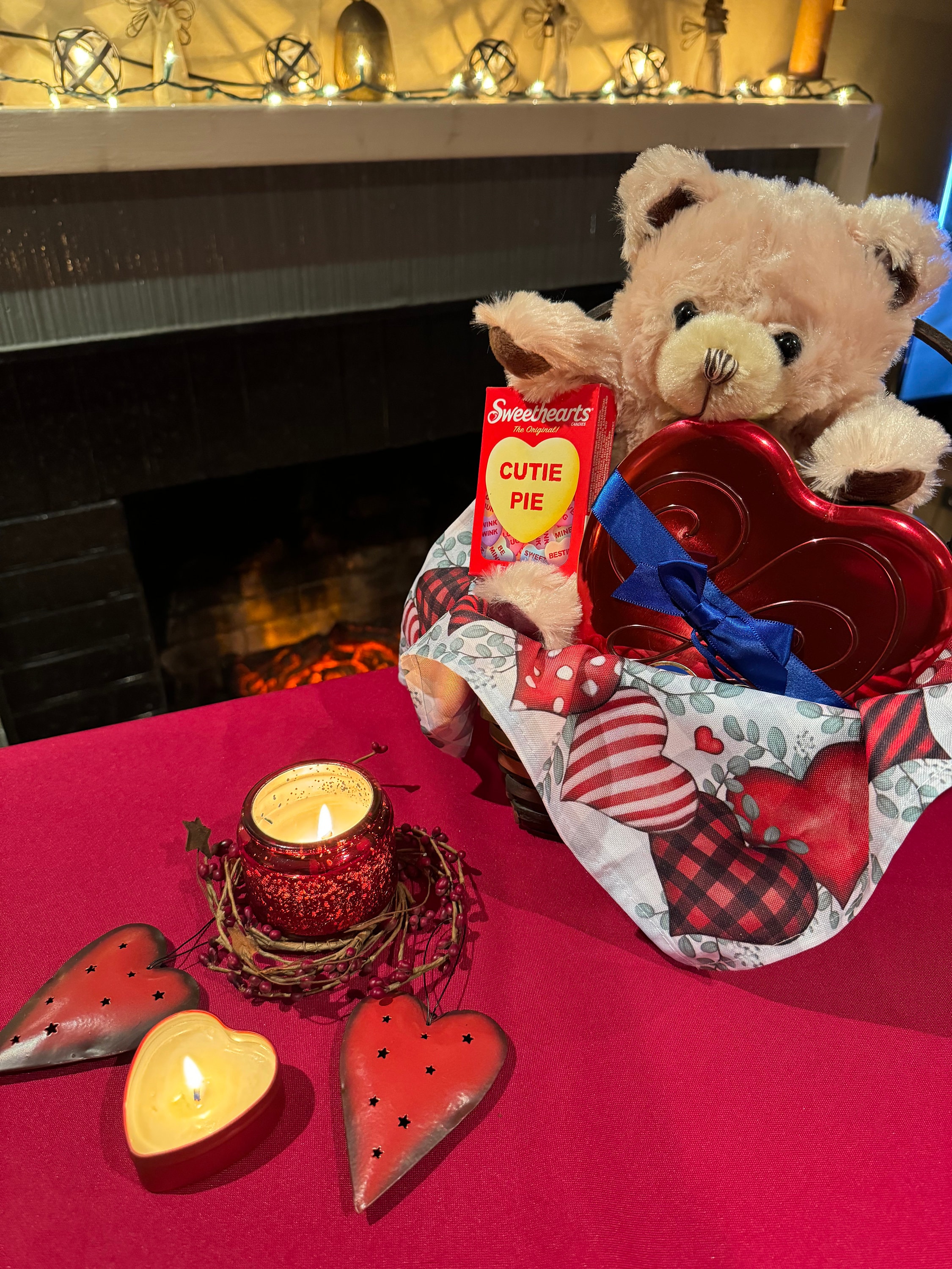 Dove Chocolate Commercial Teddy Bear Valentine's Day Gift Basket With Dove Chocolates in Heart Shaped Tin