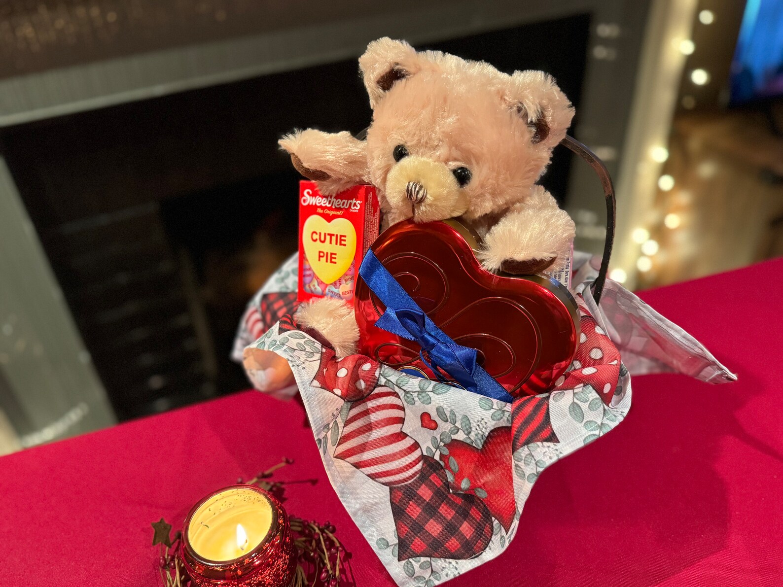Dove Chocolate Commercial Teddy Bear Valentine's Day Gift Basket With Dove Chocolates in Heart Shaped Tin