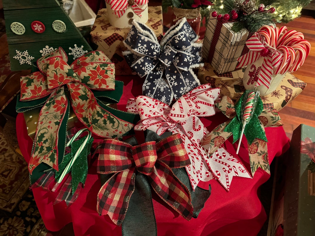 Christmas Gift Bows Set of 6 Handmade Bows Wired Ribbon for Etsy