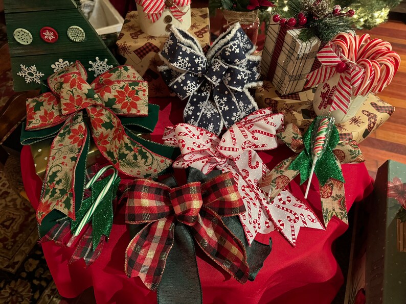 Christmas Gift Bows Set of 6 Handmade Bows Wired Ribbon for Etsy