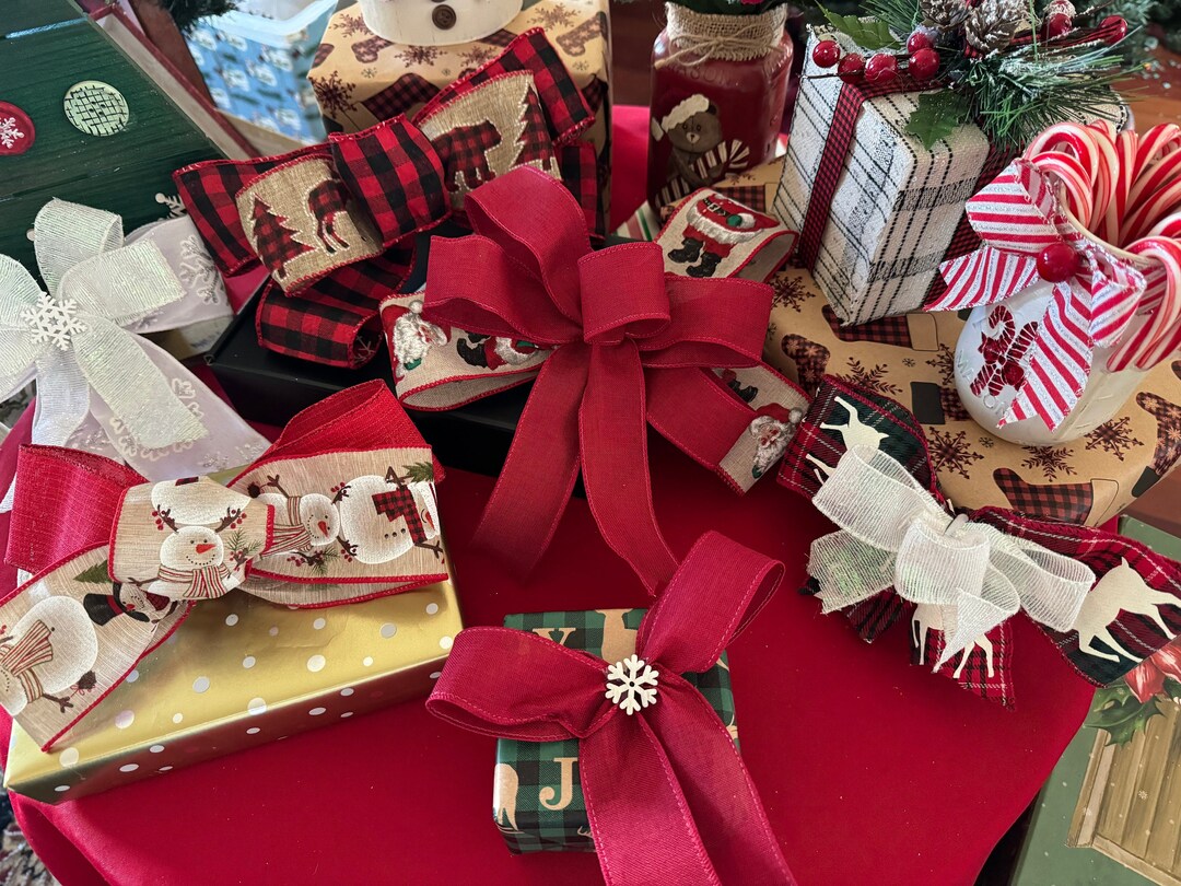 Christmas Gift Bows Set of 6 Handmade Bows Wired Ribbon for Etsy