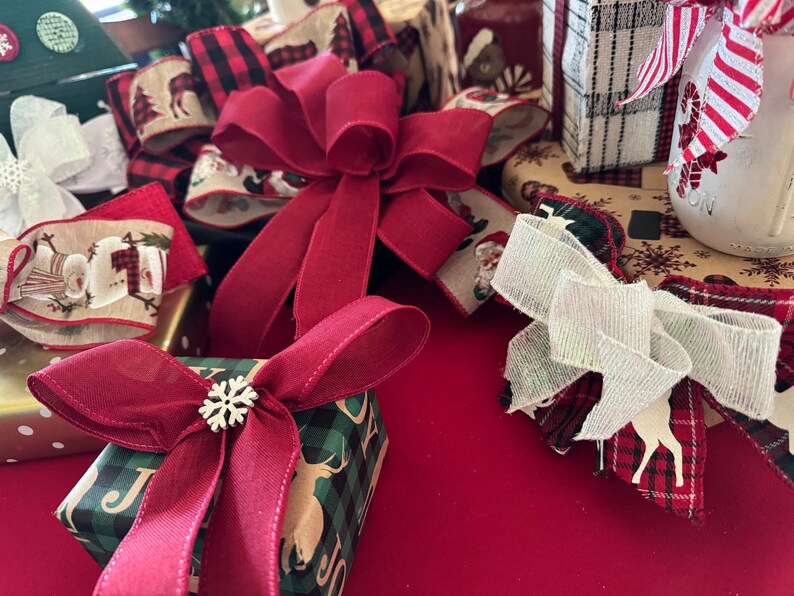 Christmas Gift Bows Set of 6 Handmade Bows Wired Ribbon for Etsy