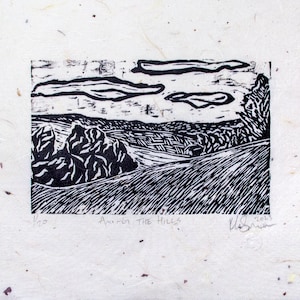 Original Limited Edition Woodcut, &quot;Among the Hills&quot; five-color hand-printed block print on Thai paper