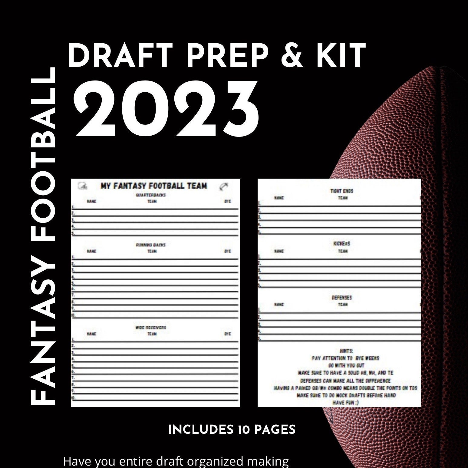 : Fantasy Football Draft Board Kit 2023-24 Season XL 4 x