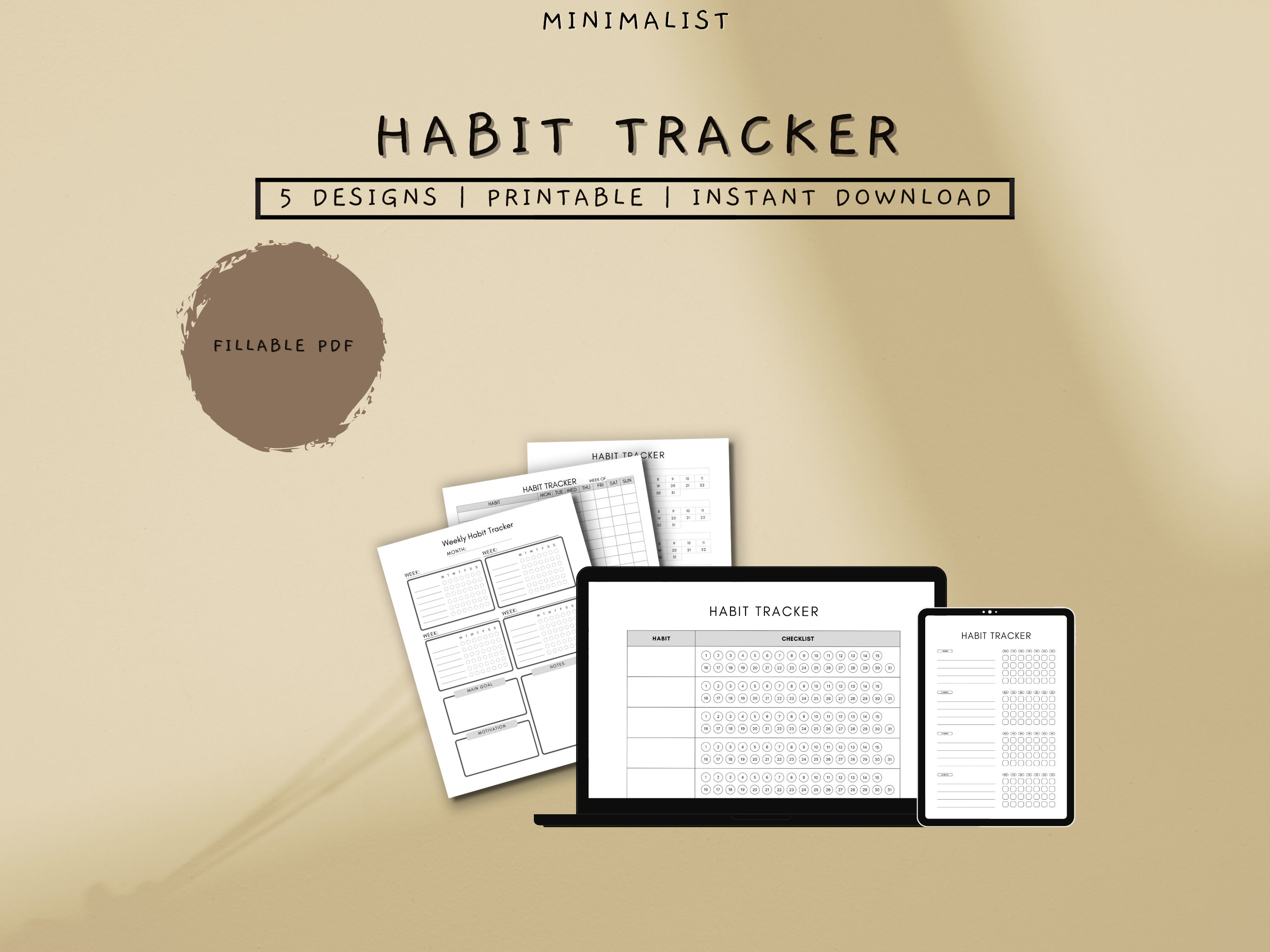 Habit Tracker Printable | Minimalistic Daily Habit Tracker | Habit ...
