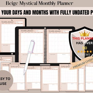 Beige Mystical Monthly Planner, Digital & Printable Aesthetic Planner Set, Monthly Life Organizer, Good Notes Journal, Printable planner,PDF