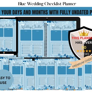 Blauwe bruiloft checklist planner, digitale bruiloft planning spreadsheet, bruiloft budgetplanner, bruiloft checklist, alles-in-één weddingplanner
