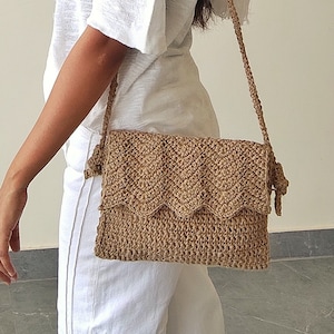 Handgemachte Jute Stroh Sling Tasche Häkeln Crossbody Tasche Boho Über Schulter Tasche Vegan Crossbody Tasche Sommer Strand Sling bag für Frauen