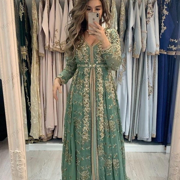 Floor length Luxurious VIP African Attire Bridesmaid Abaya Muslim Wedding Handmade Dubai Moroccan Kaftan Dress Party Wedding Stylish Dress